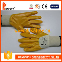 Yellow Nitrile Coated with Cotton Liner Gloves for Industrial
